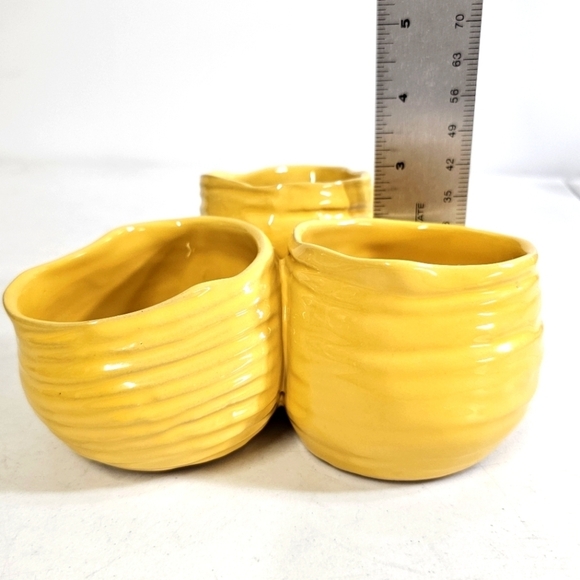 Yellow mustard 3 fused pottery Condiment serveware container, kitchen essential - Picture 7 of 7